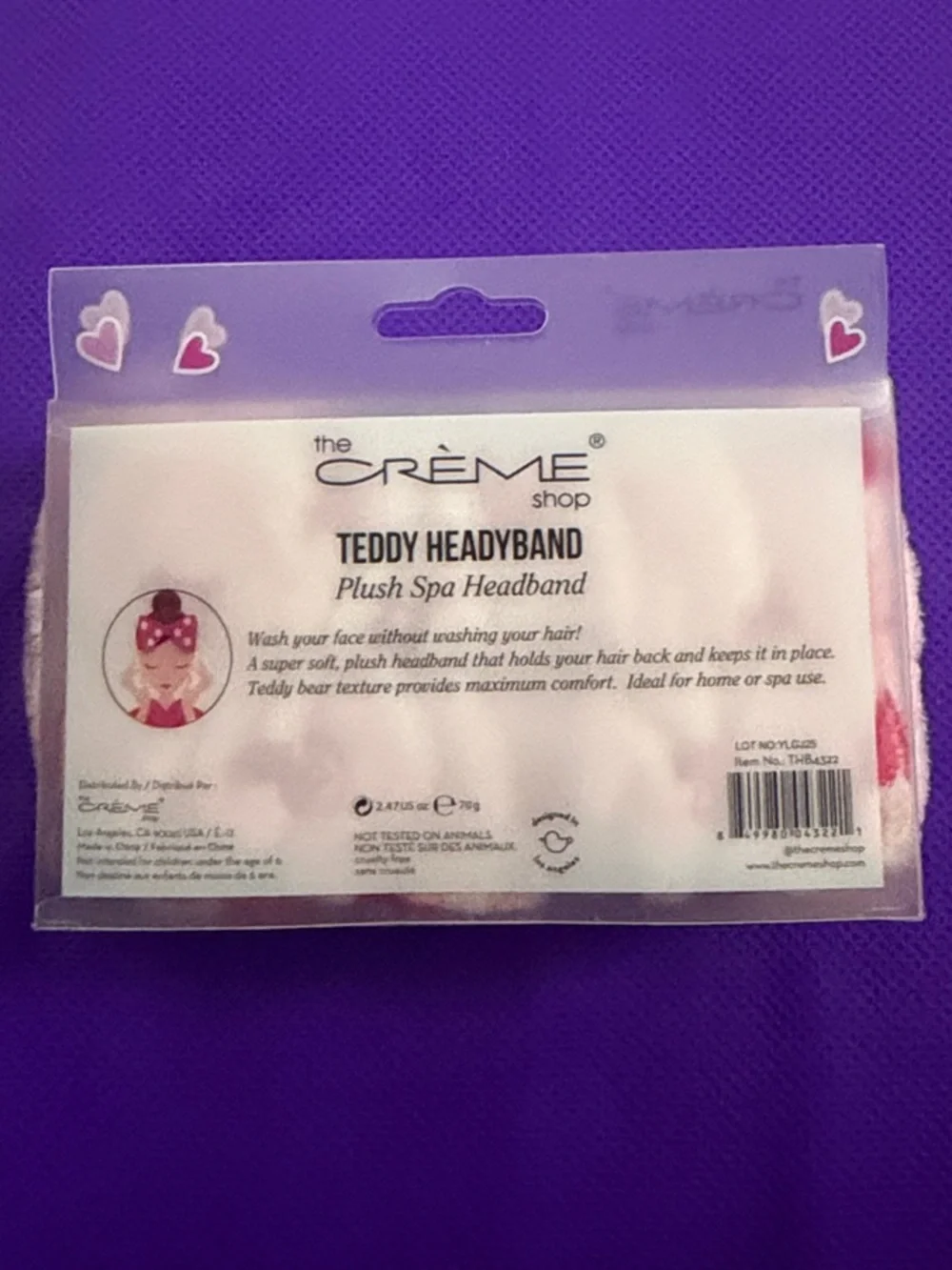 🎀Plush Pink Heart Spa Headband by The Crème